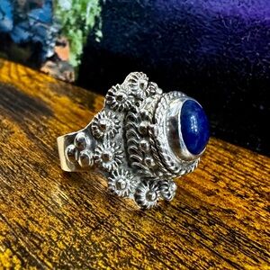 Sterling Silver TAXCO Lapis Lazuli Poison Ring (7-10)